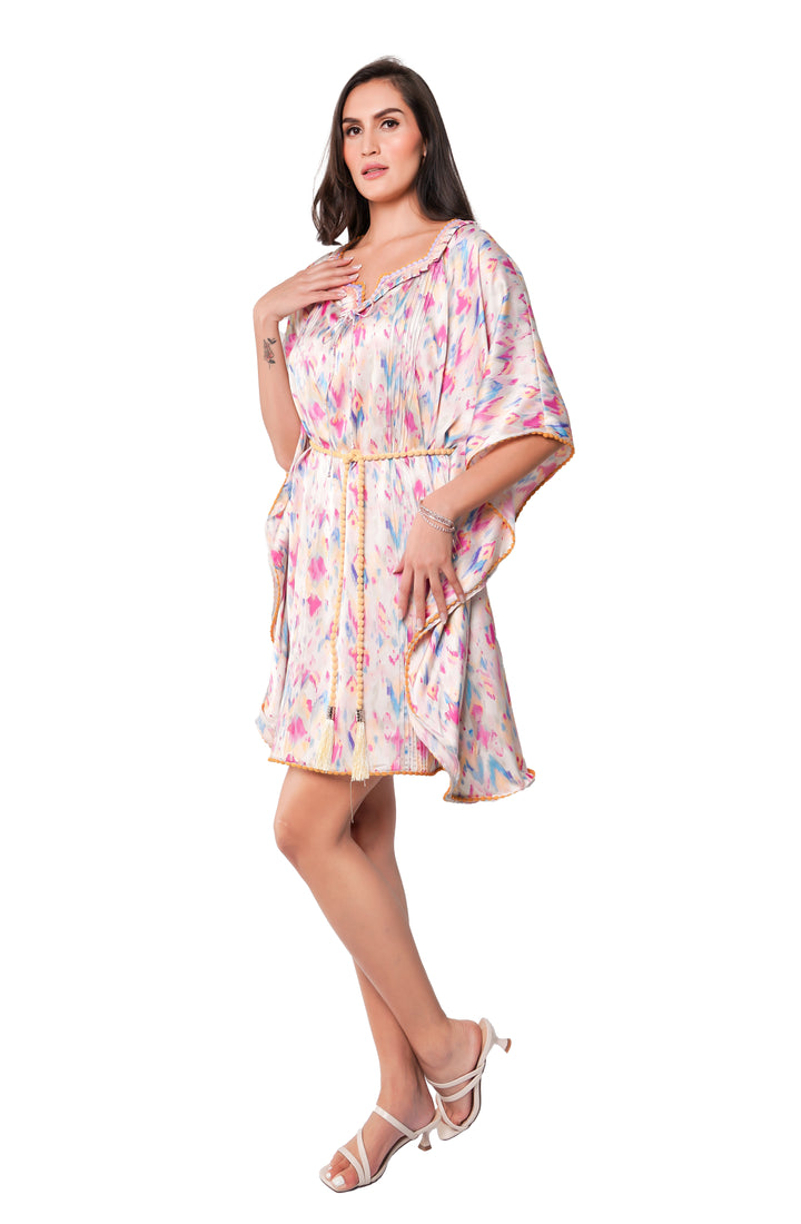 Atlas silk caftan dress