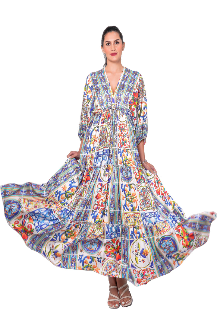 Robe longue de la Grèce bleue