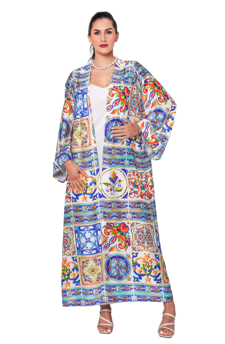 Blue garden long Silky robe