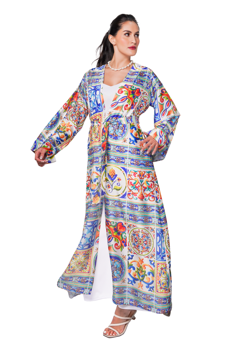 Blue garden long Silky robe