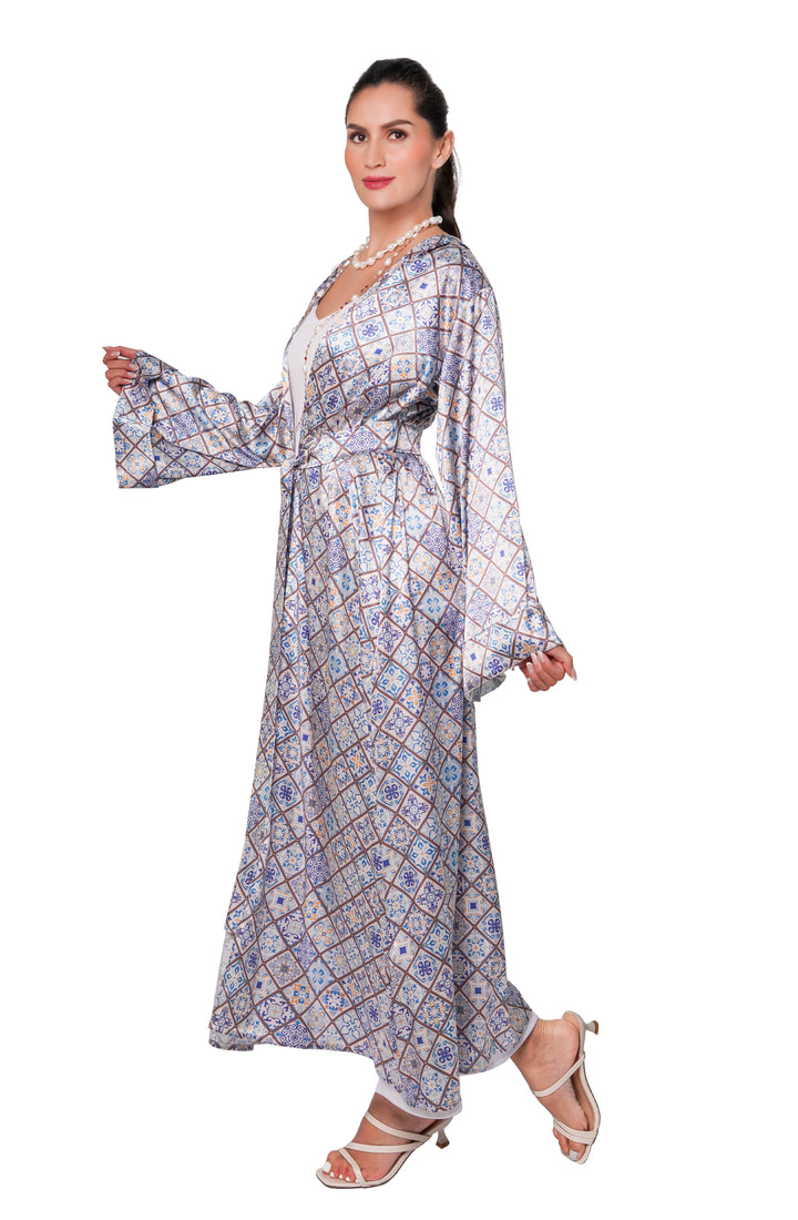 Geometric long Silky robe