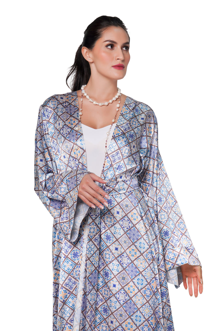 Geometric long Silky robe