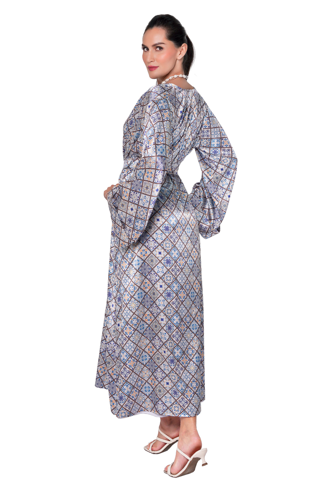 Geometric long Silky robe