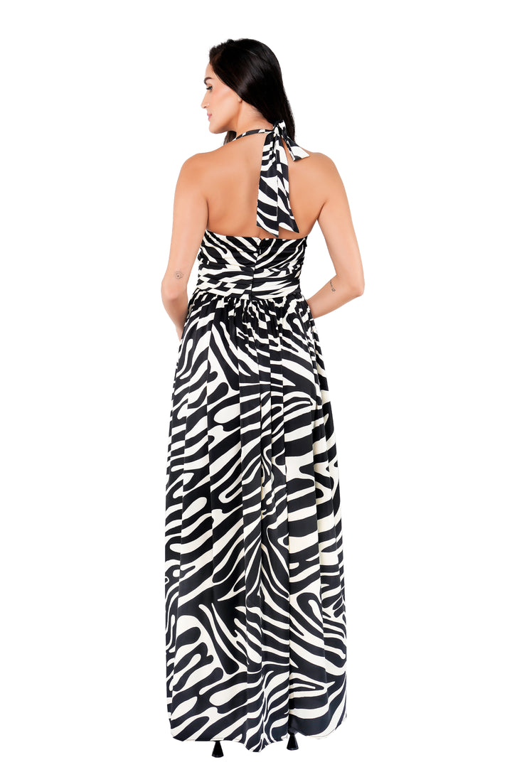 Zebra printed silky long dress